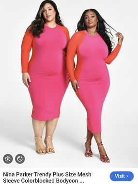 Nina Parker Hot Pink & Orange Colorblock Long Sleeve Bodycon Dress